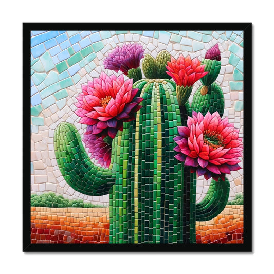 Blooming Cactus Mosaic Budget Framed Poster