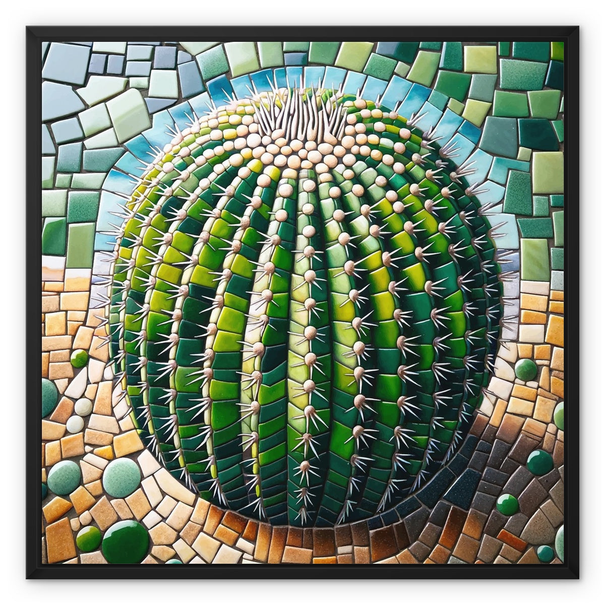 Barrel Cactus Mosaic Framed Canvas - DecorDash