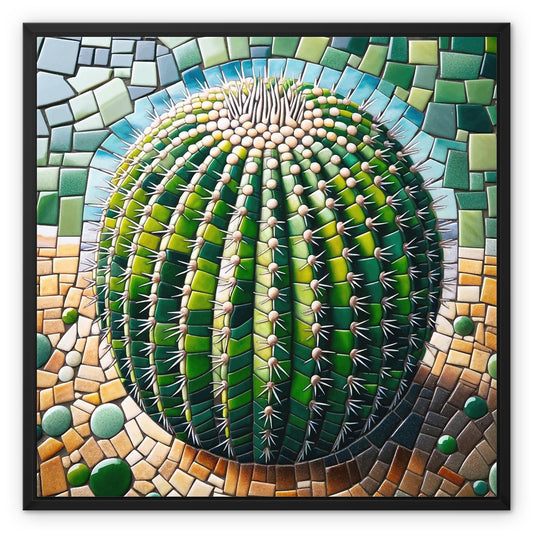 Barrel Cactus Mosaic Framed Canvas
