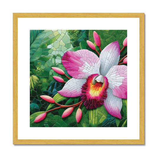 Pink Orchid Mosaic Antique Framed & Mounted Print