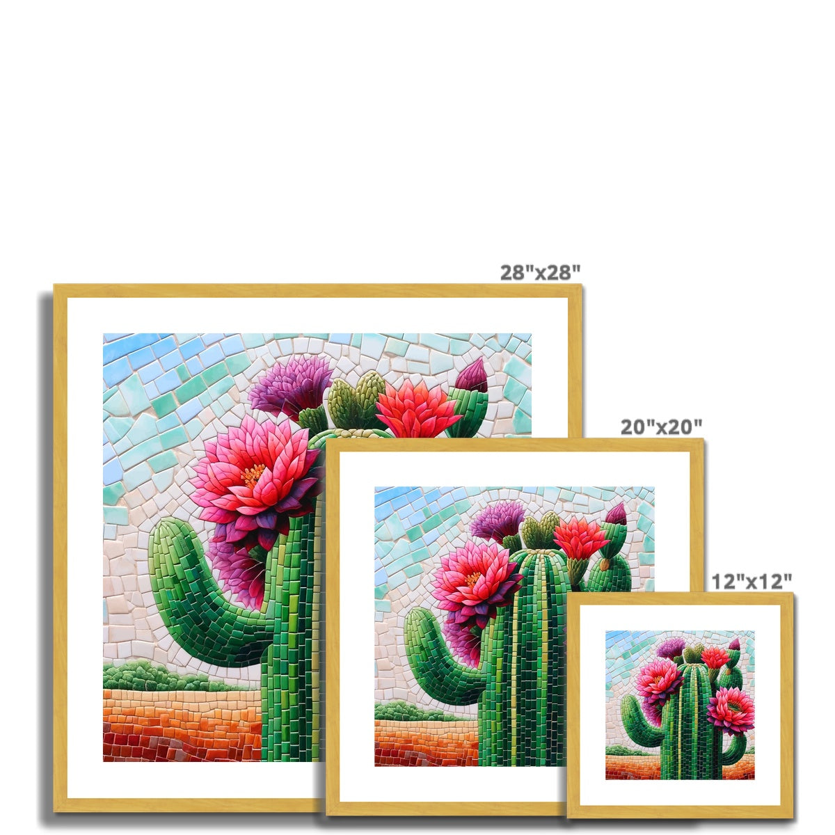 Blooming Cactus Mosaic Antique Framed & Mounted Print - DecorDash