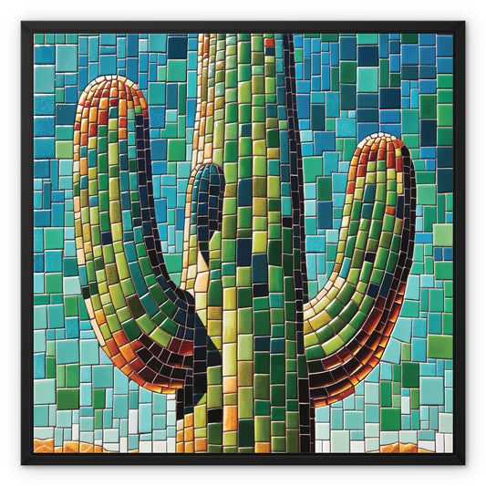 Saguaro Cactus Mosaic Framed Canvas