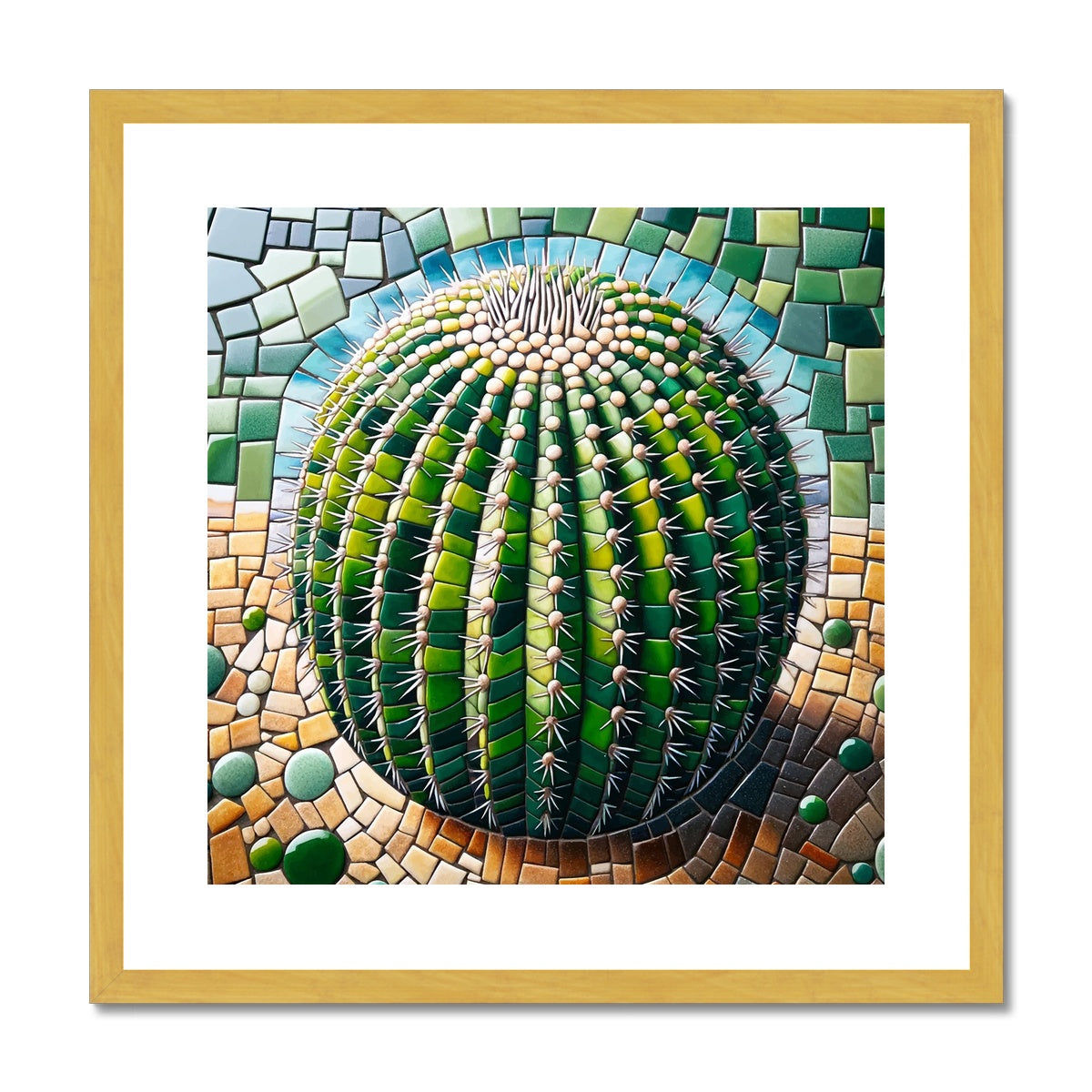 Barrel Cactus Mosaic Antique Framed & Mounted Print - DecorDash