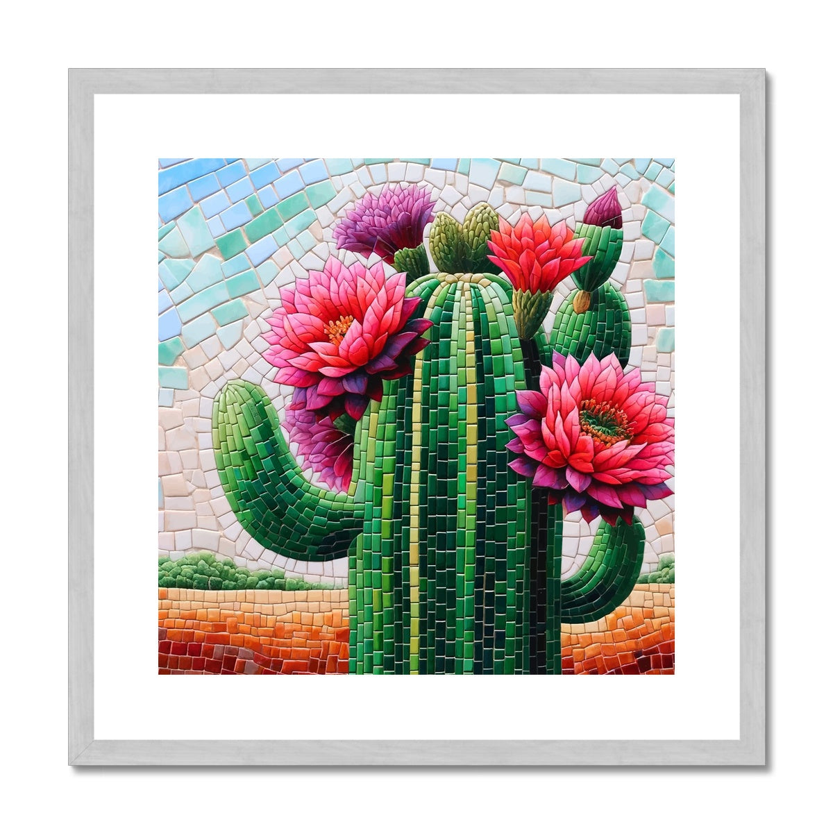 Blooming Cactus Mosaic Antique Framed & Mounted Print - DecorDash