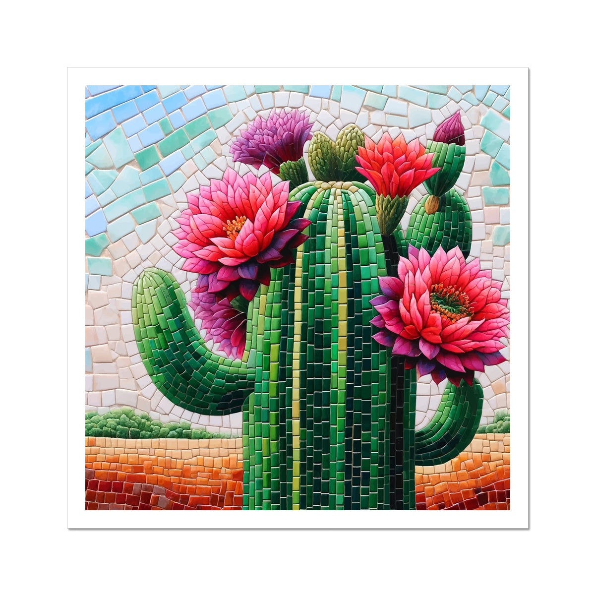 Blooming Cactus Mosaic Hahnemühle German Etching Print - DecorDash