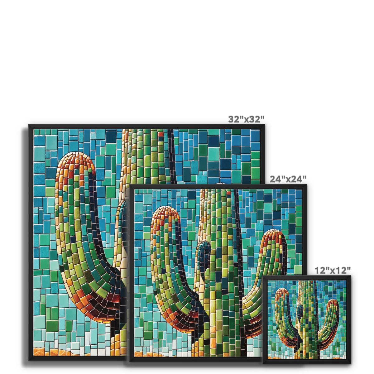 Saguaro Cactus Mosaic Framed Canvas