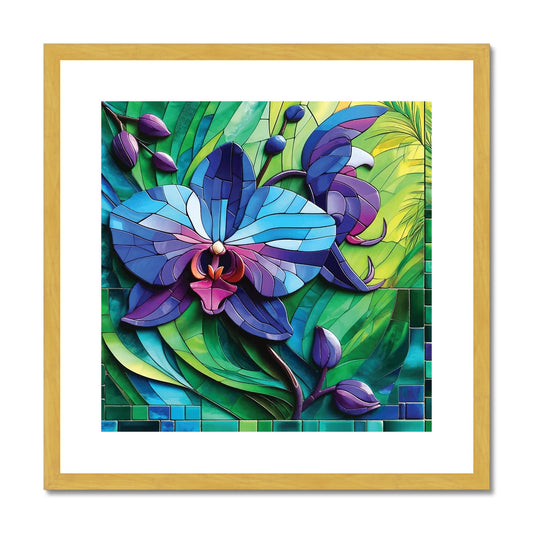 Blue Orchid Mosaic Antique Framed & Mounted Print
