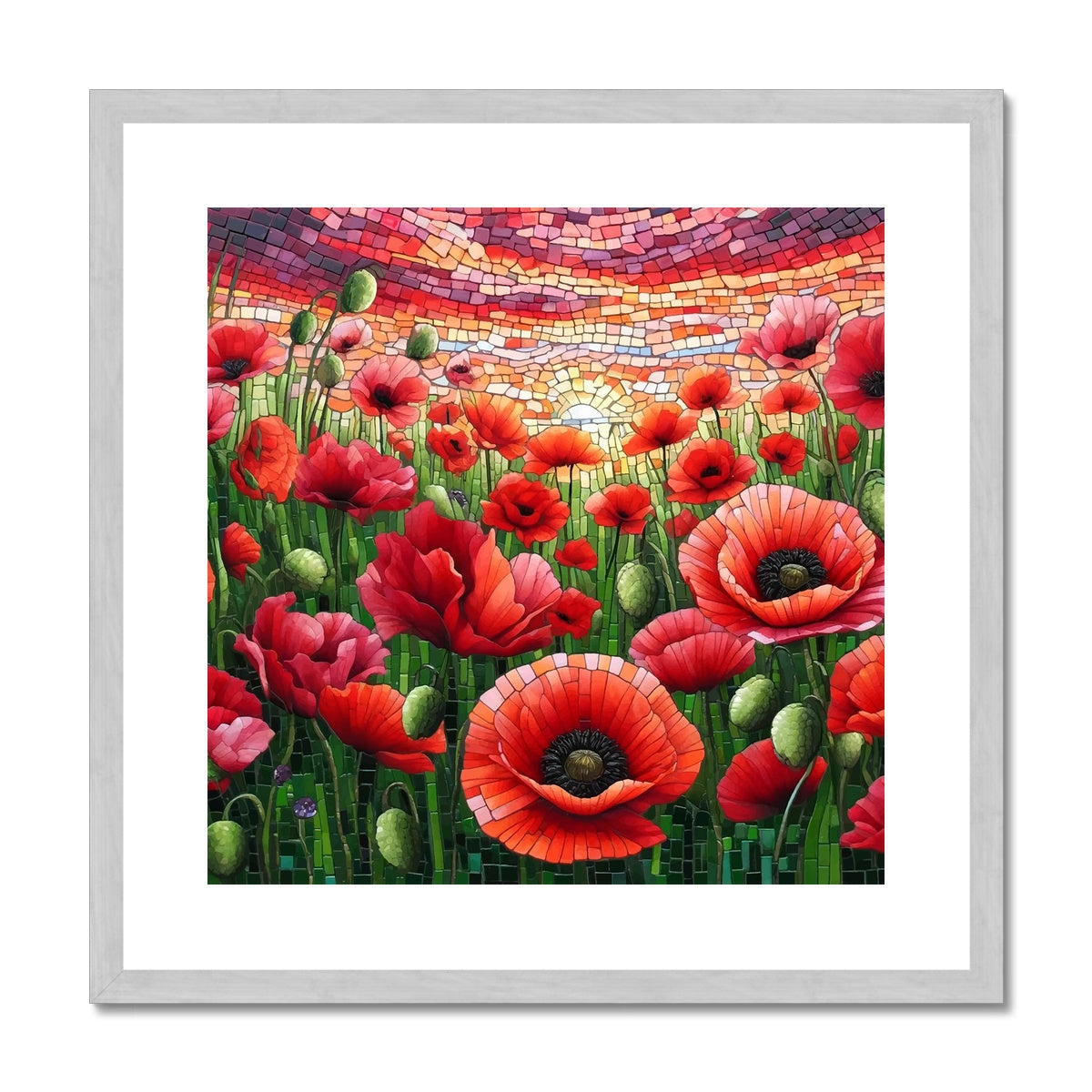 Poppy Field Mosaic Antique Framed & Mounted Print - DecorDash