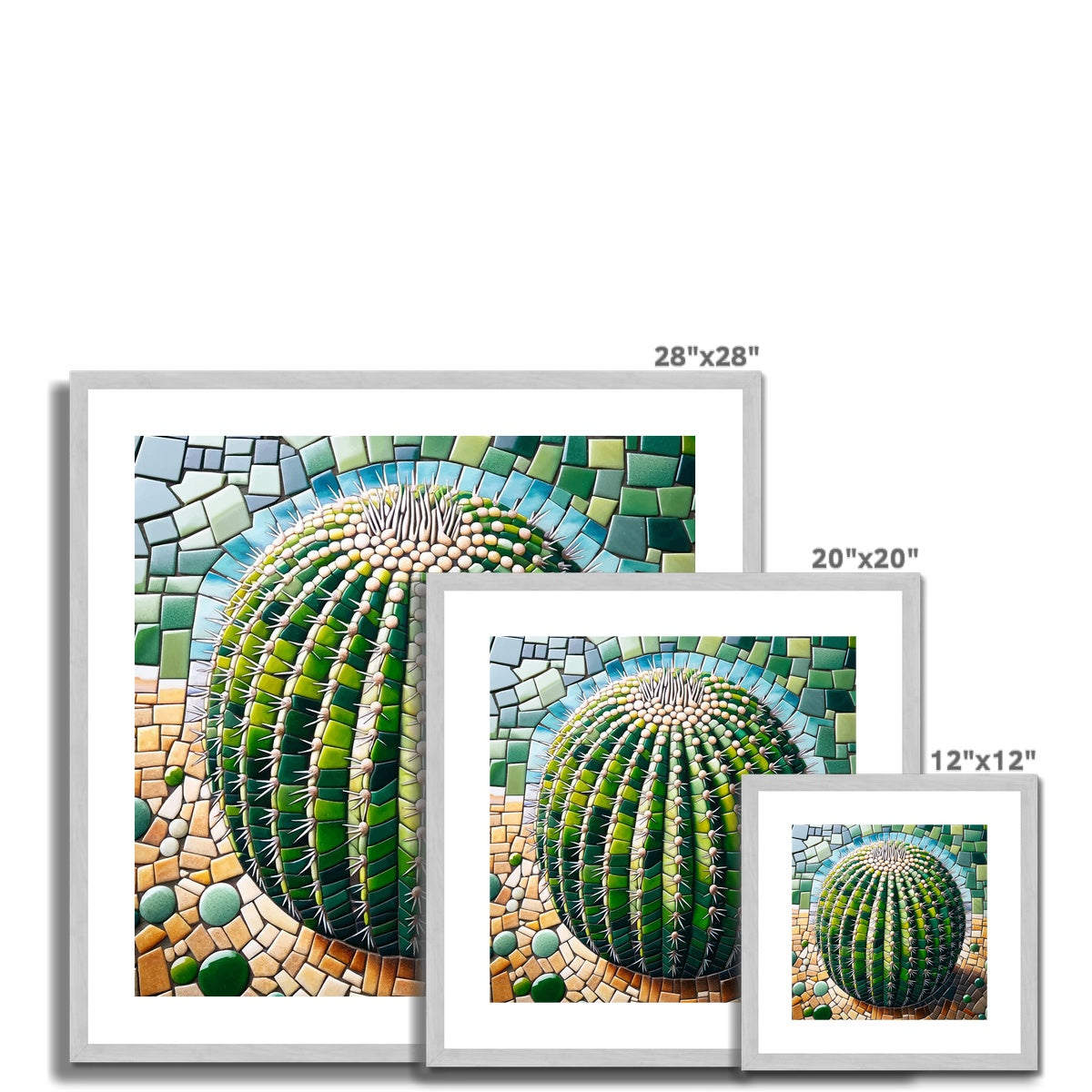 Barrel Cactus Mosaic Antique Framed & Mounted Print