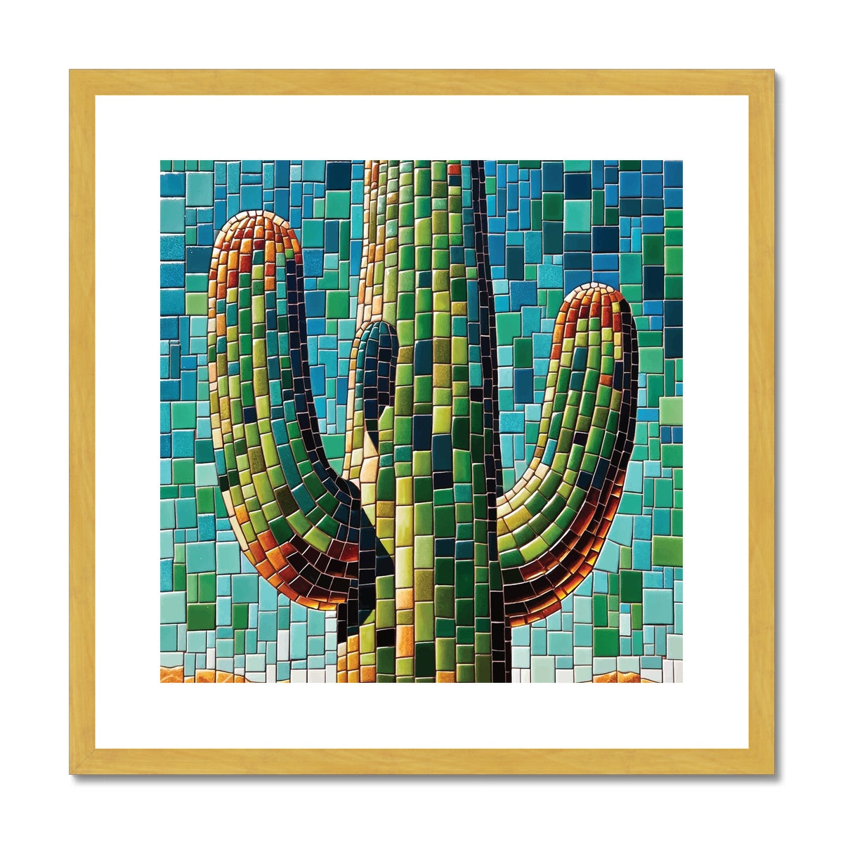 Saguaro Cactus Mosaic Antique Framed & Mounted Print