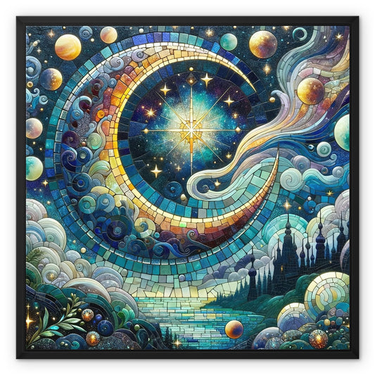 Crescent Moon Mosaic Framed Canvas