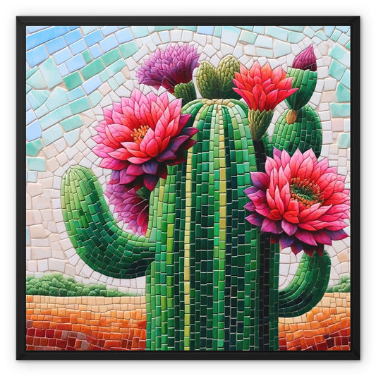 Blooming Cactus Mosaic Framed Canvas