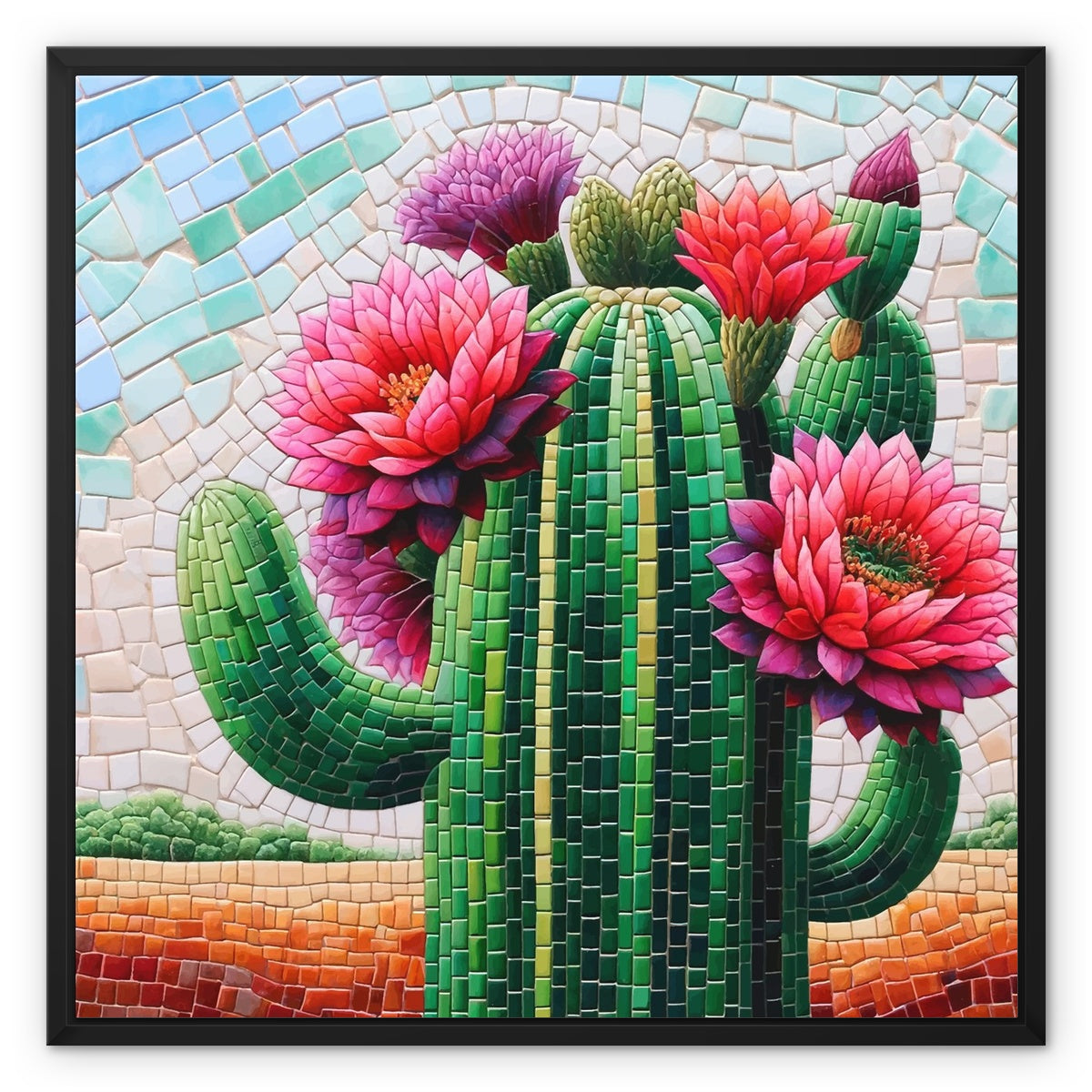 Blooming Cactus Mosaic Framed Canvas - DecorDash