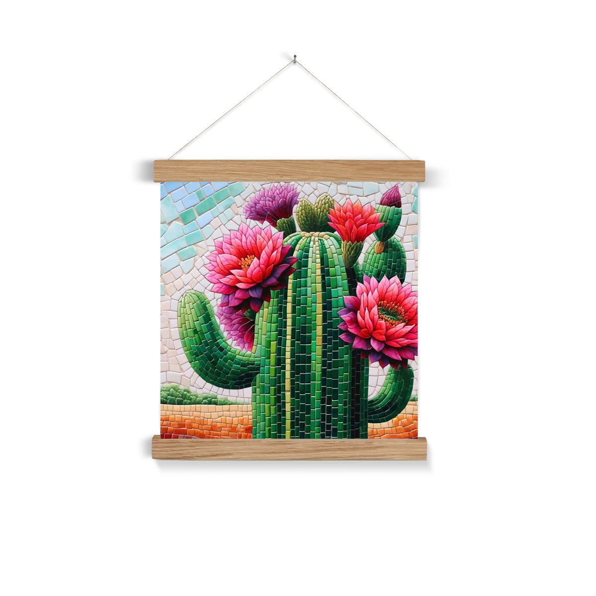 Blooming Cactus Mosaic Fine Art Print with Hanger