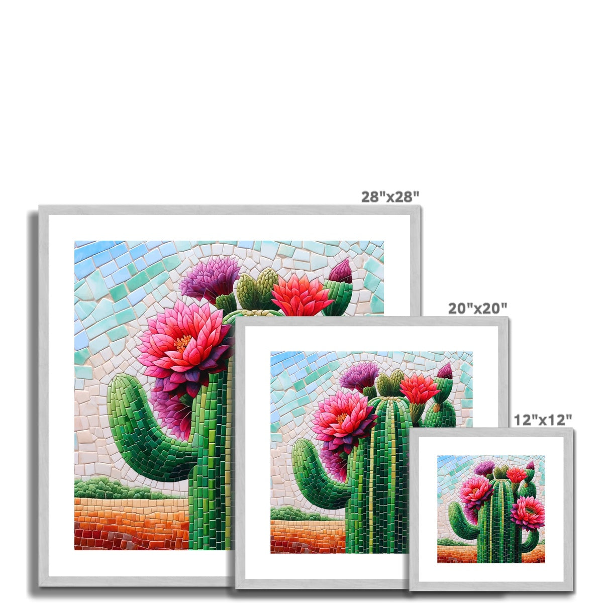 Blooming Cactus Mosaic Antique Framed & Mounted Print