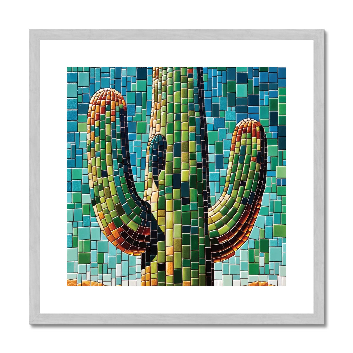 Saguaro Cactus Mosaic Antique Framed & Mounted Print - DecorDash