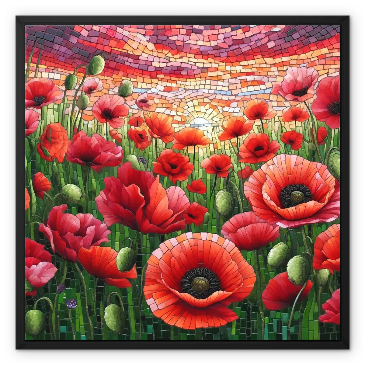 Poppy Field Mosaic Framed Canvas - DecorDash