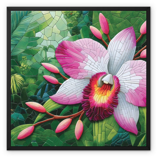 Pink Orchid Mosaic Framed Canvas