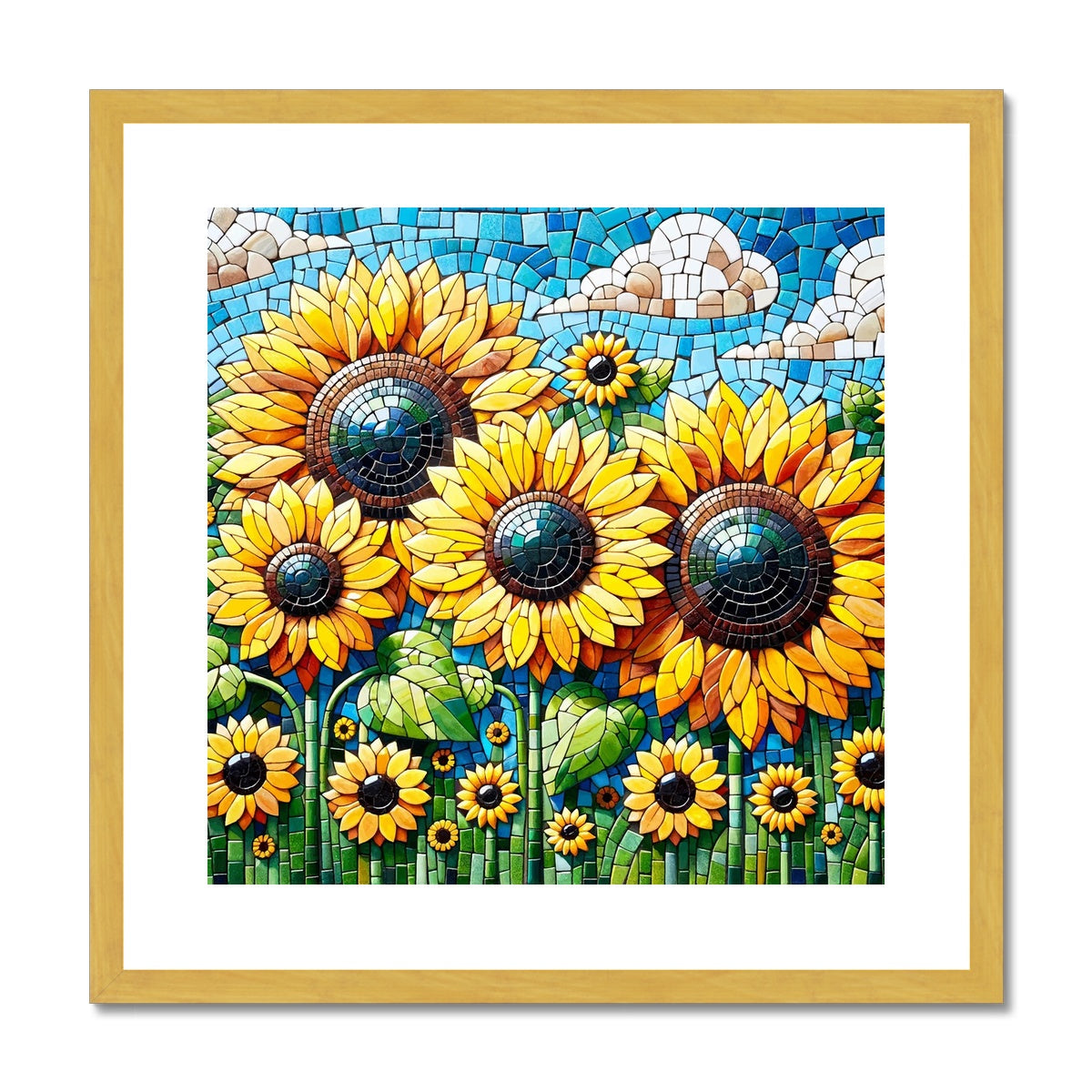 Sunflower Field Mosaic Antique Framed & Mounted Print