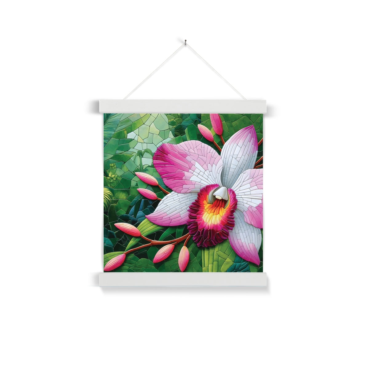 Pink Orchid Mosaic Fine Art Print with Hanger