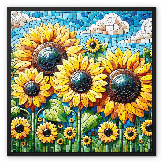 Sunflower Field Mosaic Framed Canvas