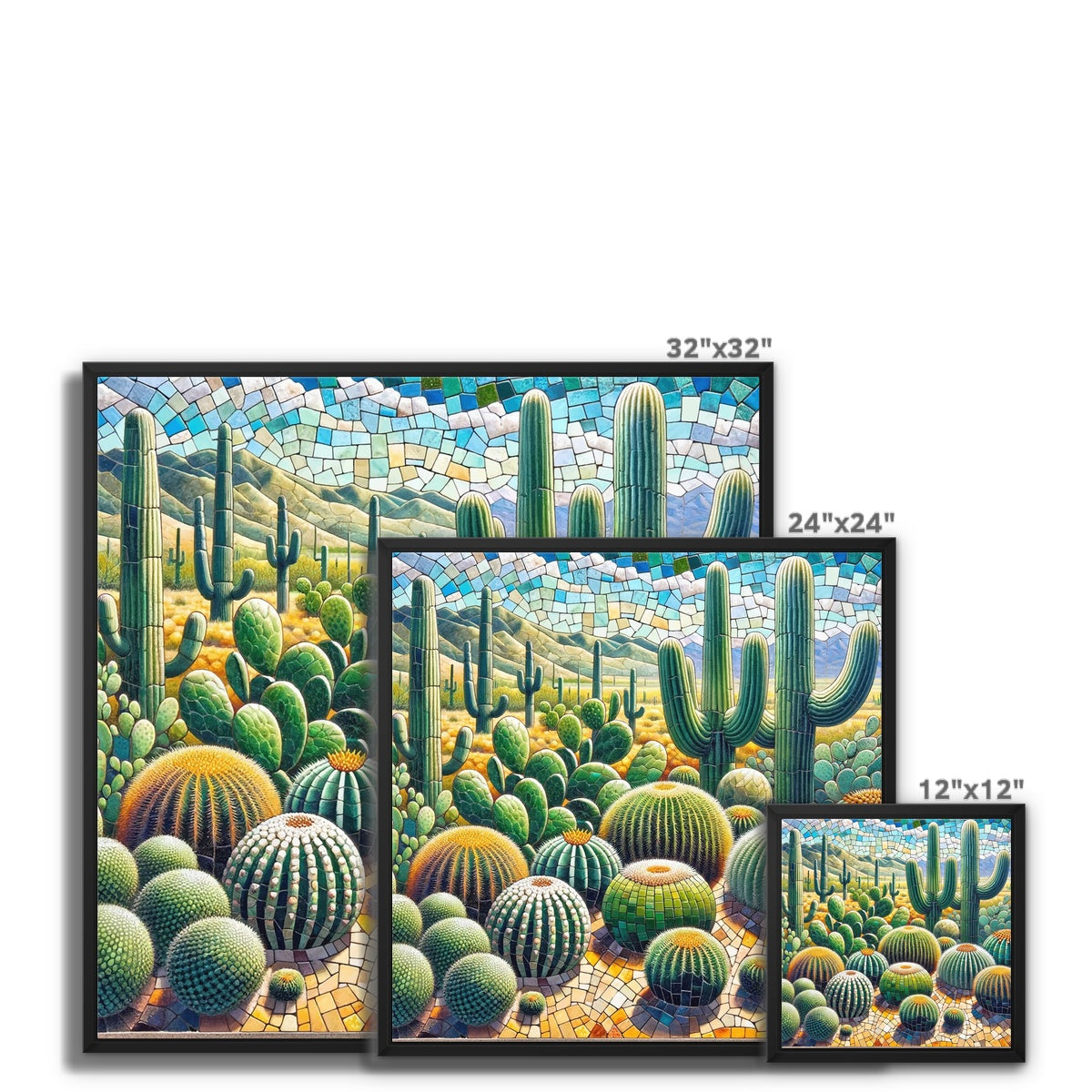 Cacti Mosaic Framed Canvas
